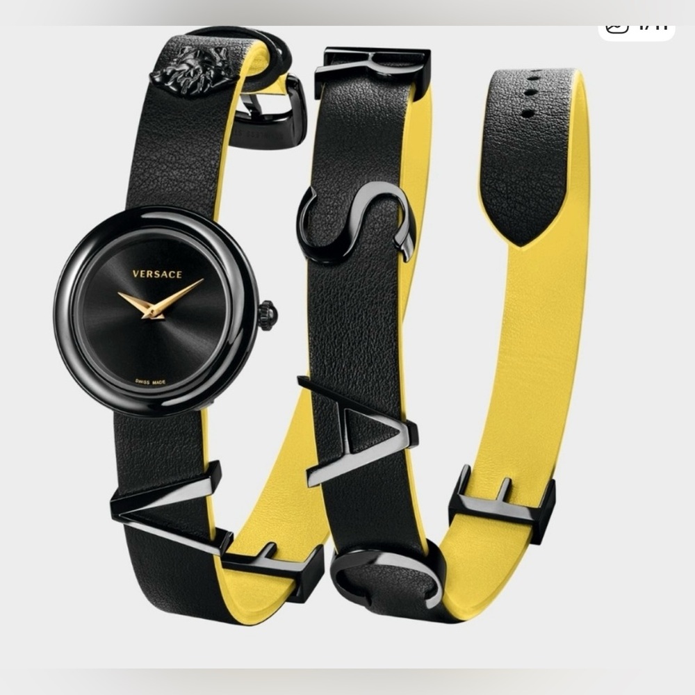 Versace Dual-Tone Black and Yellow Leather Watch